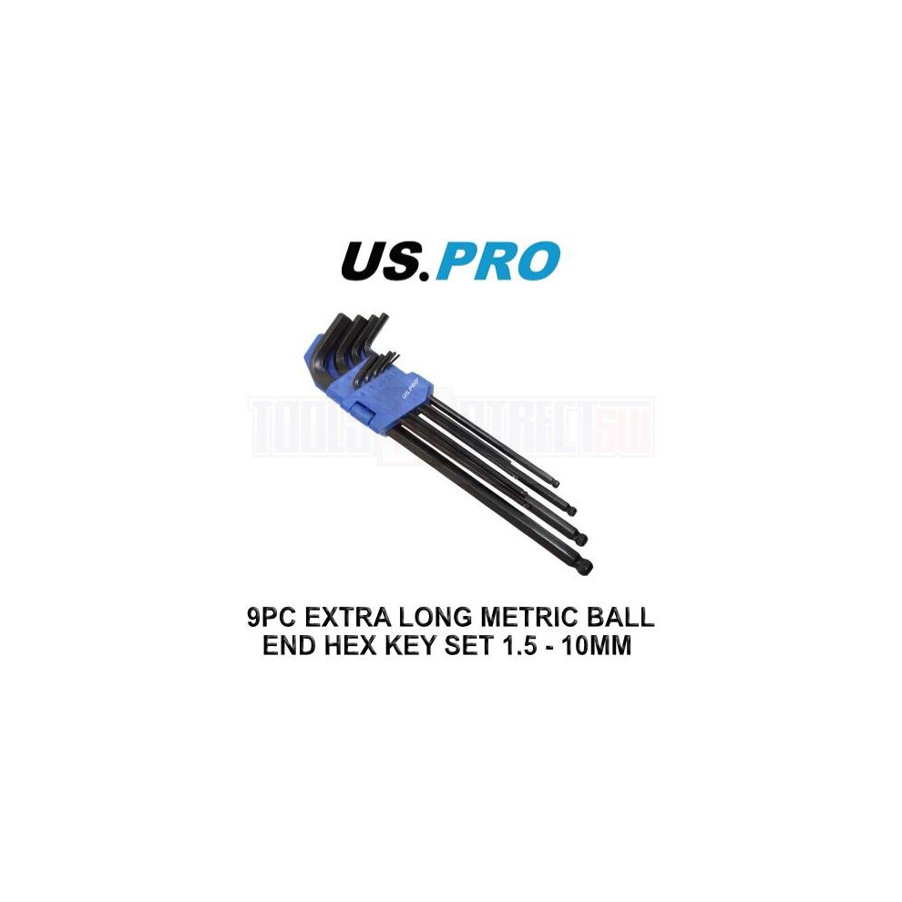 Us Pro Tools 9 Pc Extra Long Ball End Allen Hex Key Set Metric 1.5 - 10Mm 1628