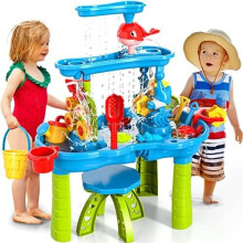 Doloowee Sand and Water Table Toy for Kids, 3 Tier Water Showers Pond Water Table, Kids Water Play Table, Activity Table Summer Outdoor