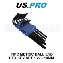 US PRO Tools 13PC Metric Ball End Allen Hex Key Set 1.27 - 10mm 1629