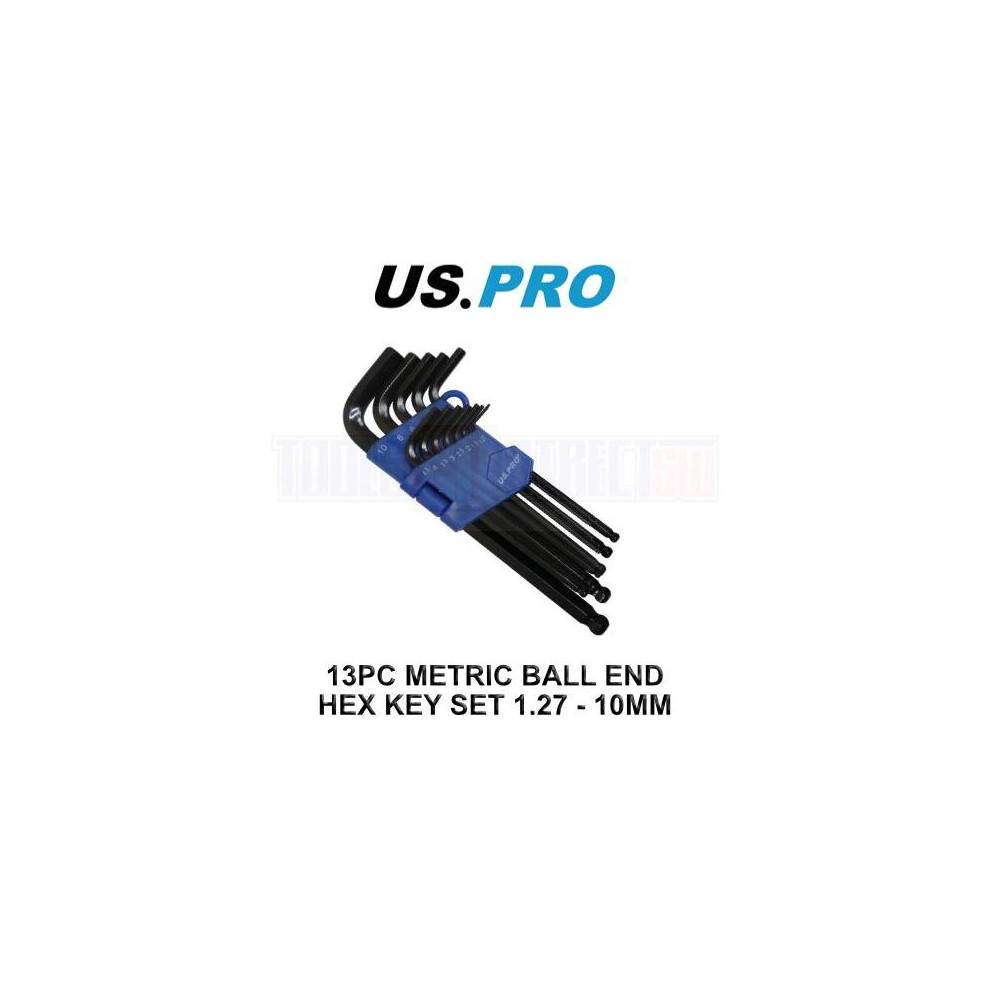 US PRO Tools 13PC Metric Ball End Allen Hex Key Set 1.27 - 10mm 1629