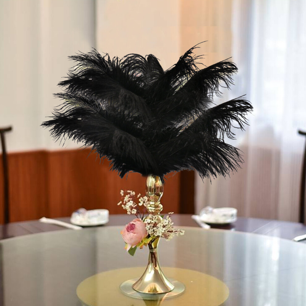 (Black) 10Pack Large Ostrich Feathers for Wedding Party Costume Decoration 25-30cm