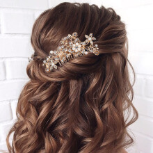 (Rose Gold) Wedding Bridal Hair Accessories Comb Clips Piece Crystal Diamante Pearls Flower