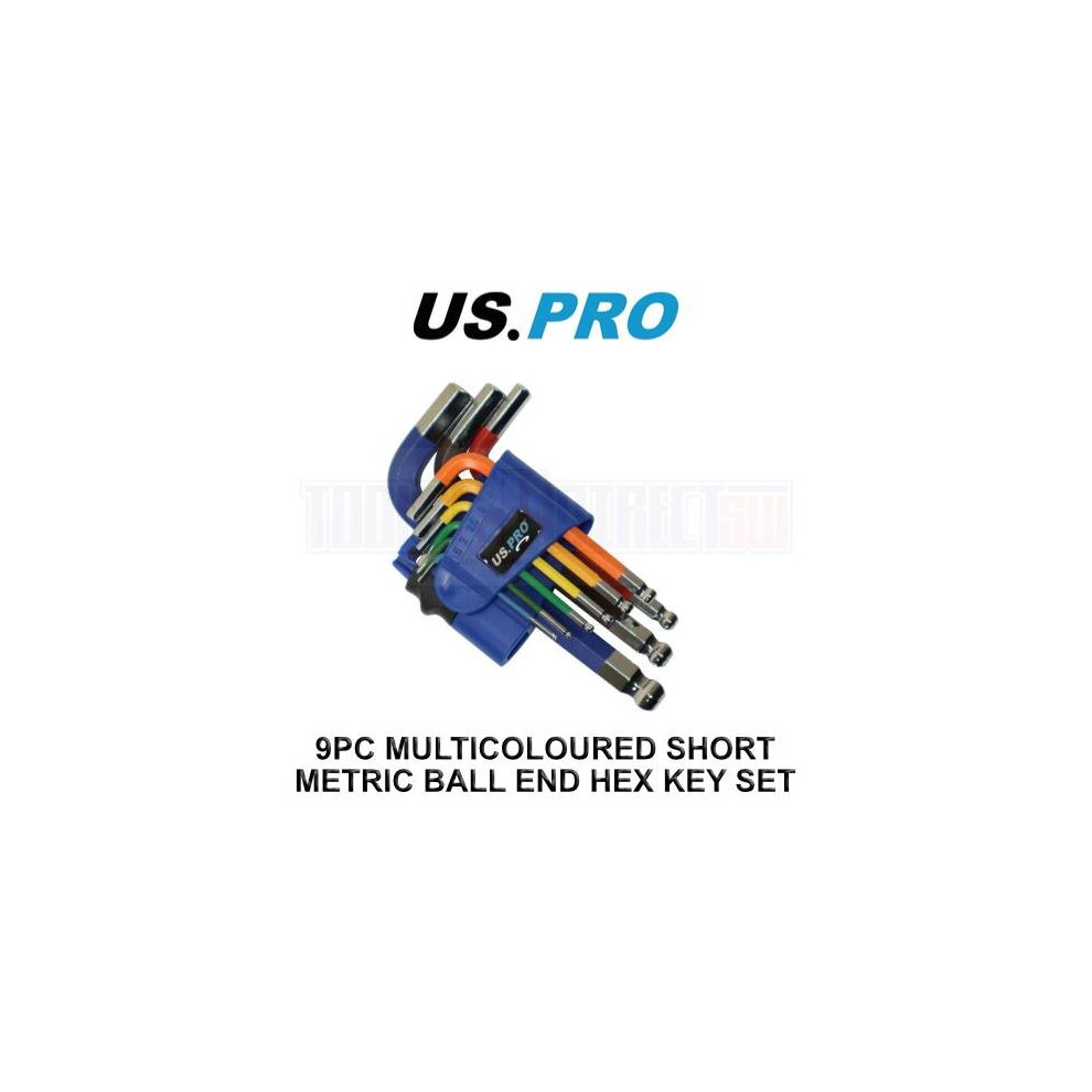 US PRO Tools 9PC Multicoloured Short Metric Ball End Allen Hex Key Set 1.5 - 10mm 1632