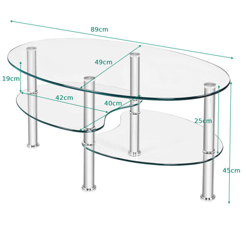 Costway 3-Tire Modern Oval Tea Table Side Table Tempered Glass Coffee Table 1