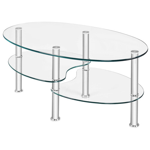 Costway 3-Tire Modern Oval Tea Table Side Table Tempered Glass Coffee Table