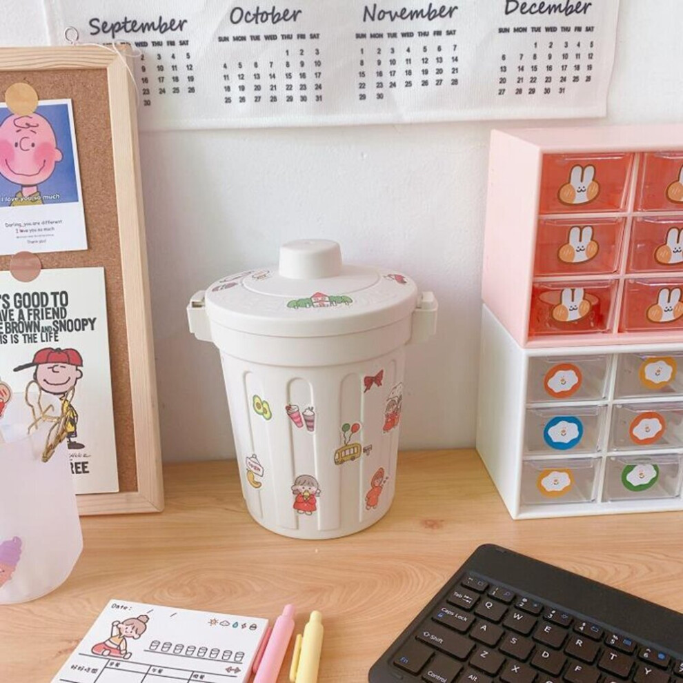 (Yellow) 1 Pcs Desktop Trash Can Simple Solid Storage Color Desktop Pencil Pen Holders Stand with Cover Stationery Cosmetic Sundry Storage Box Manage Case