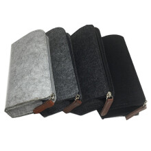 (Black grey, Flat) 1 Pcs Felt Pen Bag Pure Color Pencil Case Round Flat Bag Zipper Glasses Bag Storage Box Pouch for Office School Stationary Supplies