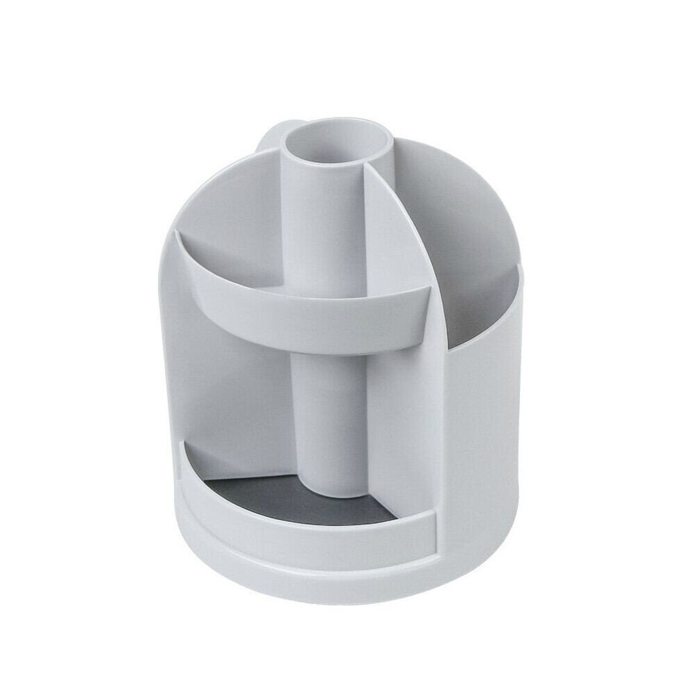 (Grey) 3 Colors Rotating Pen Holder Plastic Space-saving Desktop Storage Box Stationery Home School Supplies