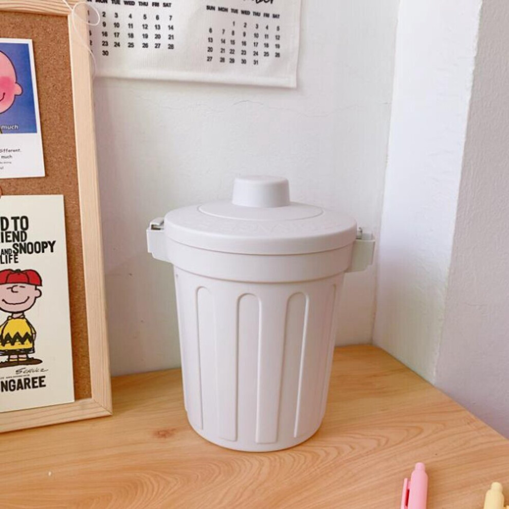(Grey) 1 Pcs Desktop Trash Can Simple Solid Storage Color Desktop Pencil Pen Holders Stand with Cover Stationery Cosmetic Sundry Storage Box Manage Case