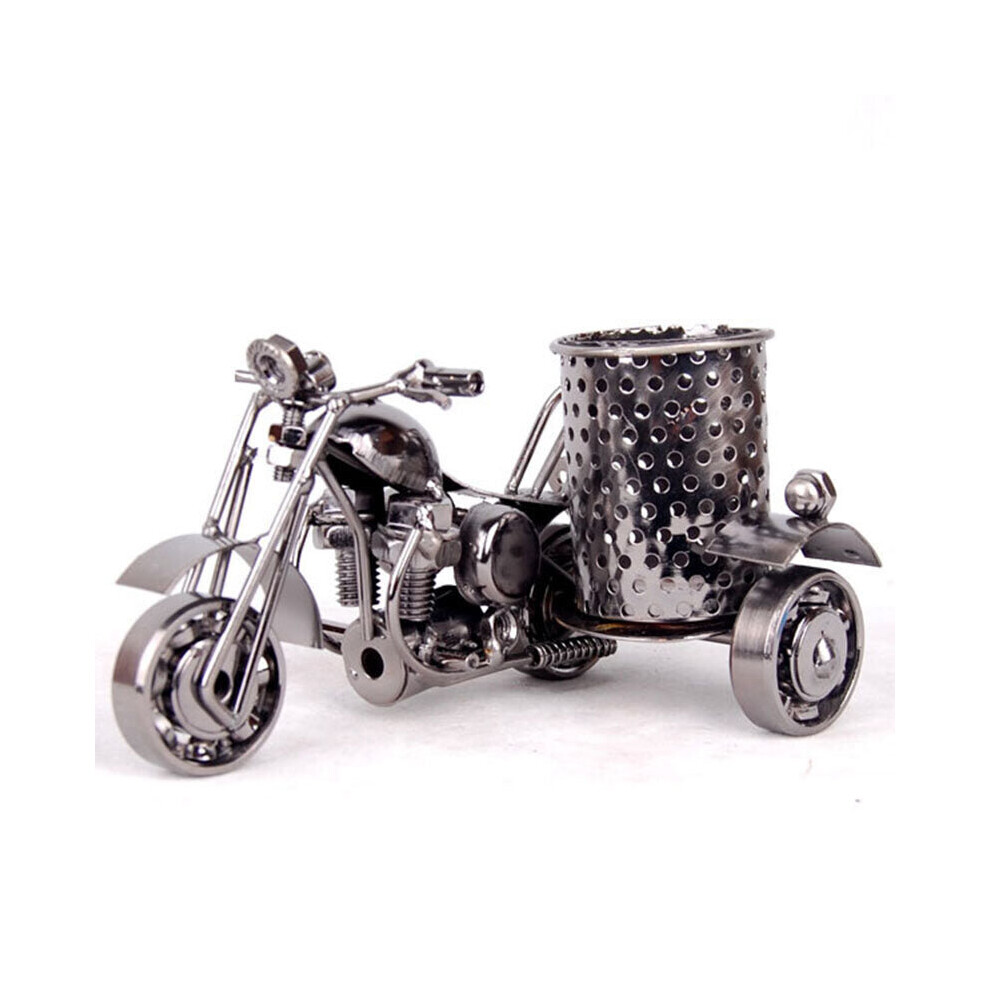 (Silver) 1 Piece Creative Motorcycle Model Pen Holder Metal Iron Crafts Office Ornaments Fashion Office Storeage Tool Furnishing Decorations
