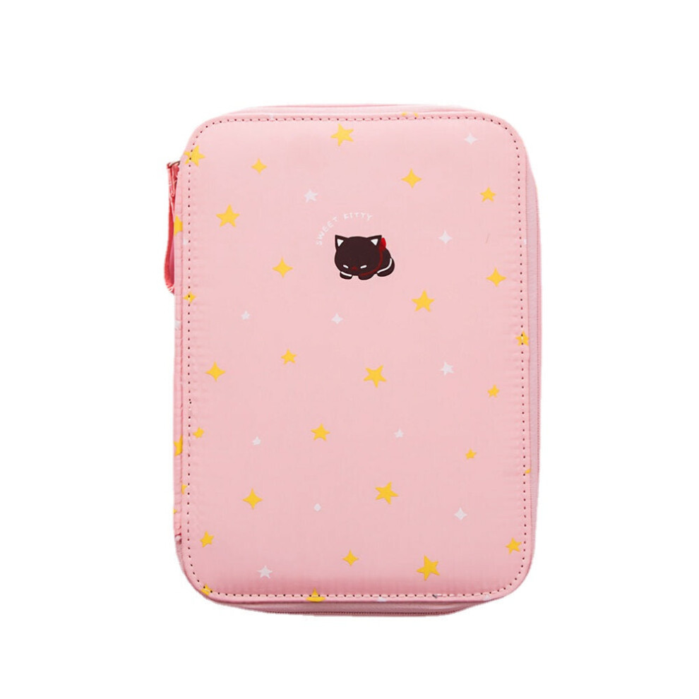 (Pink) 4 Colors Pencil Case Large Capacity Canvas Open Zipper School Pen Case Storage Bag Stationery School Students Supplies