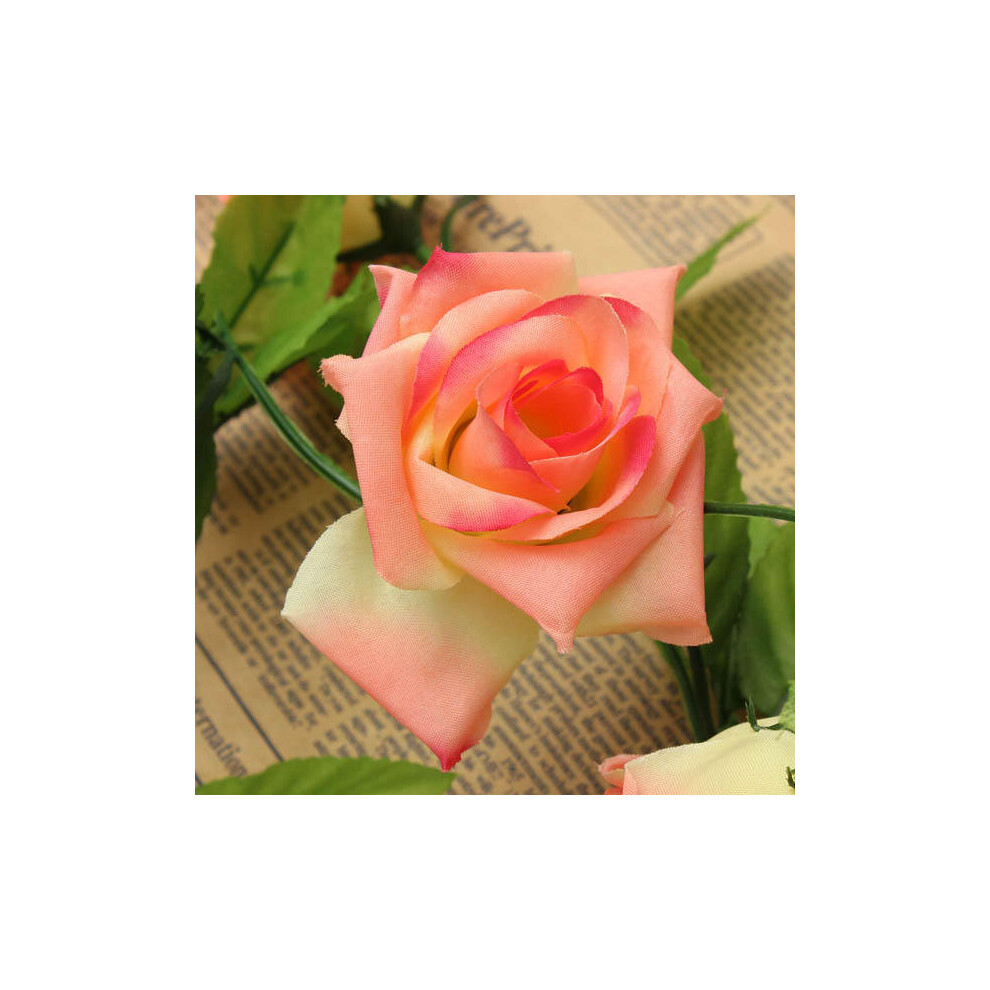 (Rose pink) 2.4m Artificial Plastic Rose Flower Green Leaves Garland Home Garden Wedding Party Decorations