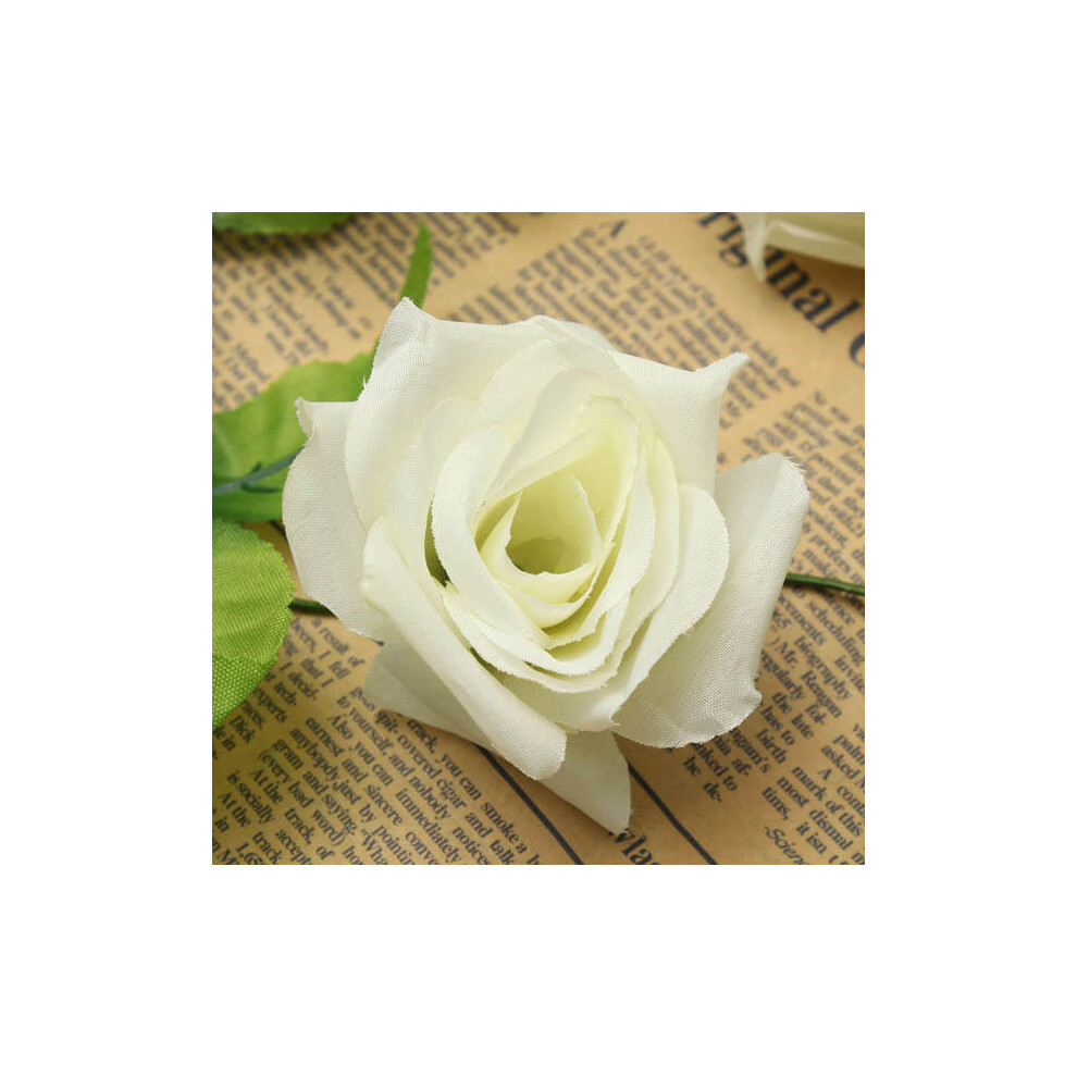 (White) 2.4m Artificial Plastic Rose Flower Green Leaves Garland Home Garden Wedding Party Decorations