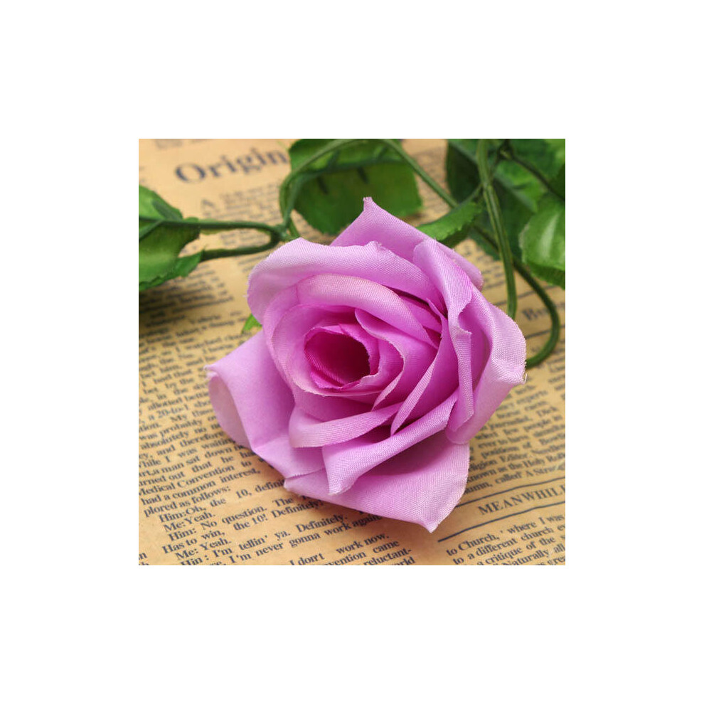 (Purple) 2.4m Artificial Plastic Rose Flower Green Leaves Garland Home Garden Wedding Party Decorations