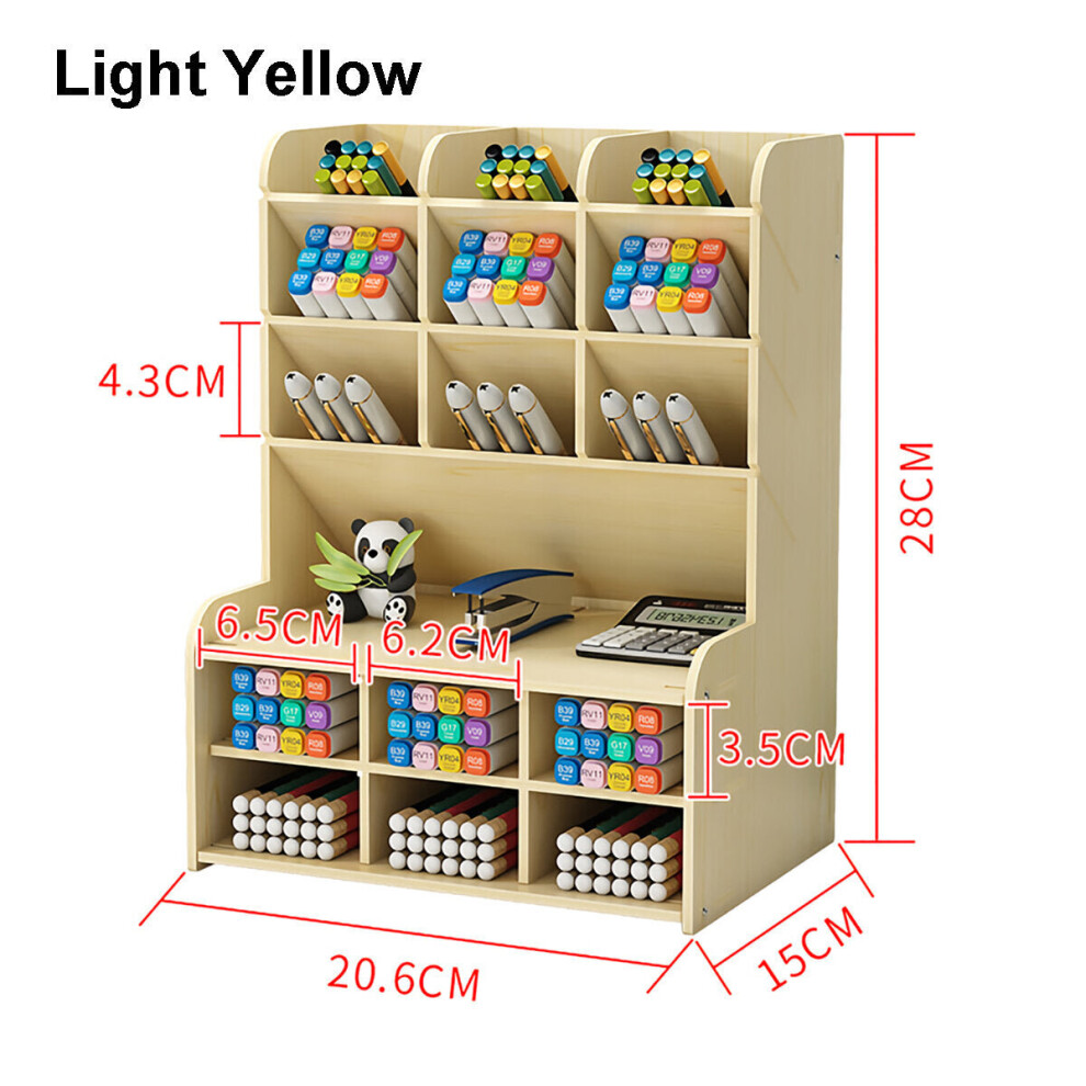 (White) 5 Layers Wooden Pen Holder Desk Organizer Multi-Functional DIY Storage Box Desktop Stationary Home Office Supply Storage Rack