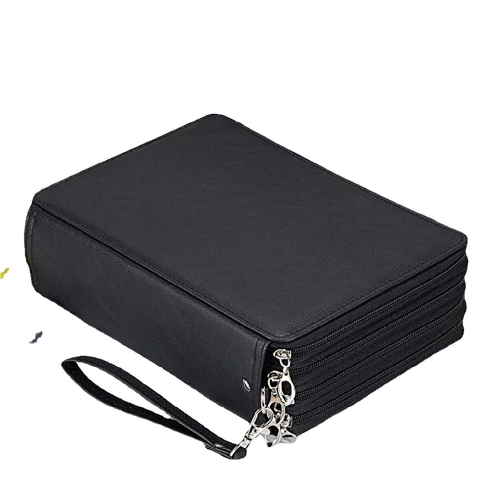 (Black) 184 Slots Colored Pencil Case Large Capacity Soft and PU Leather Pencil Holder Organizer with Carrying Handle Not Included Pens