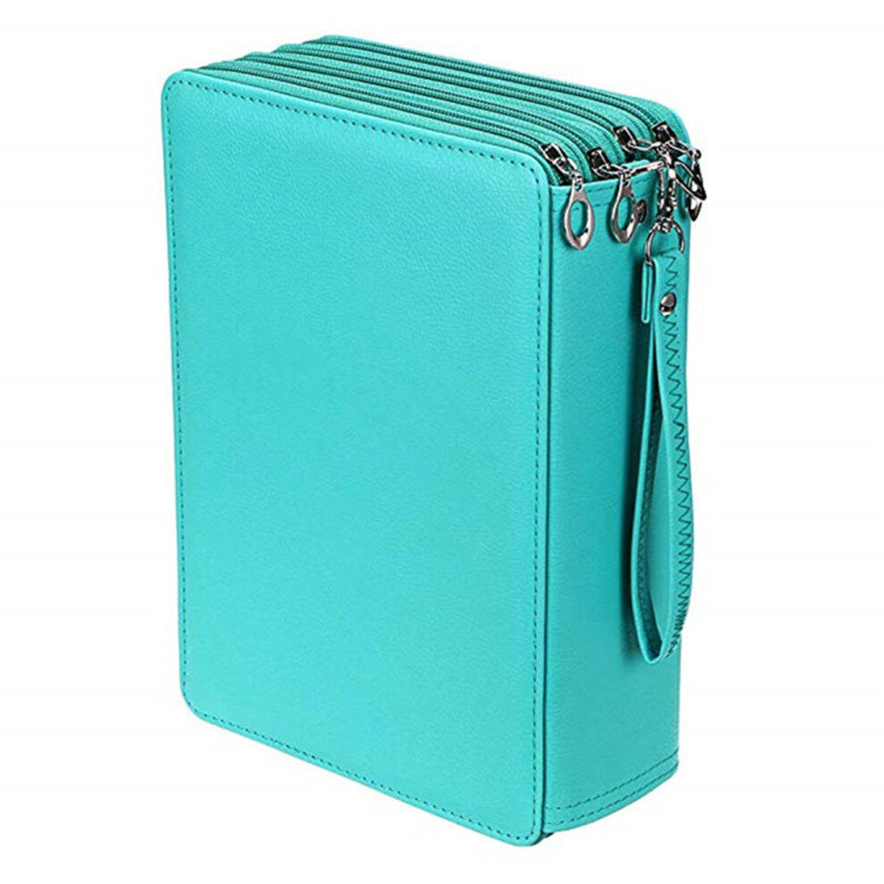 (Green) 184 Slots Colored Pencil Case Large Capacity Soft and PU Leather Pencil Holder Organizer with Carrying Handle Not Included Pens