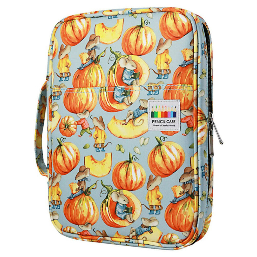 (Pumpkin) 166 Slots Colored Pencil Case With Handy Wrap & Zipper Multilayer Holder Sketch Storage Bag