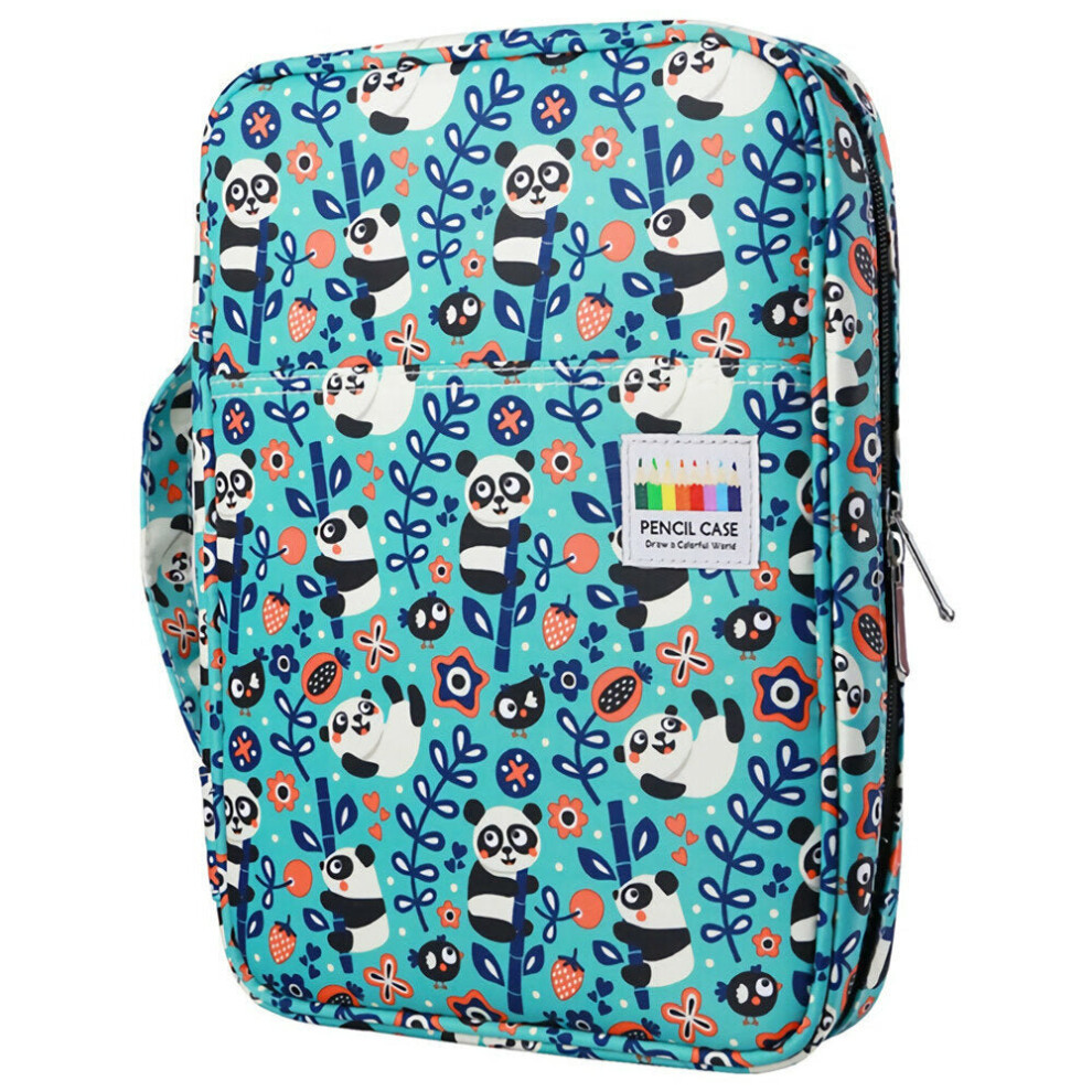 (Panda) 166 Slots Colored Pencil Case With Handy Wrap & Zipper Multilayer Holder Sketch Storage Bag