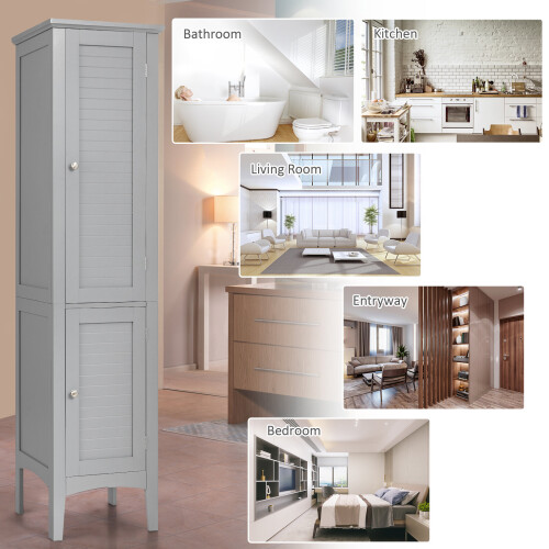 Costway 5 -Tier Bathroom High Storage Cabinet Freestanding Organizer 2 Shelves 2