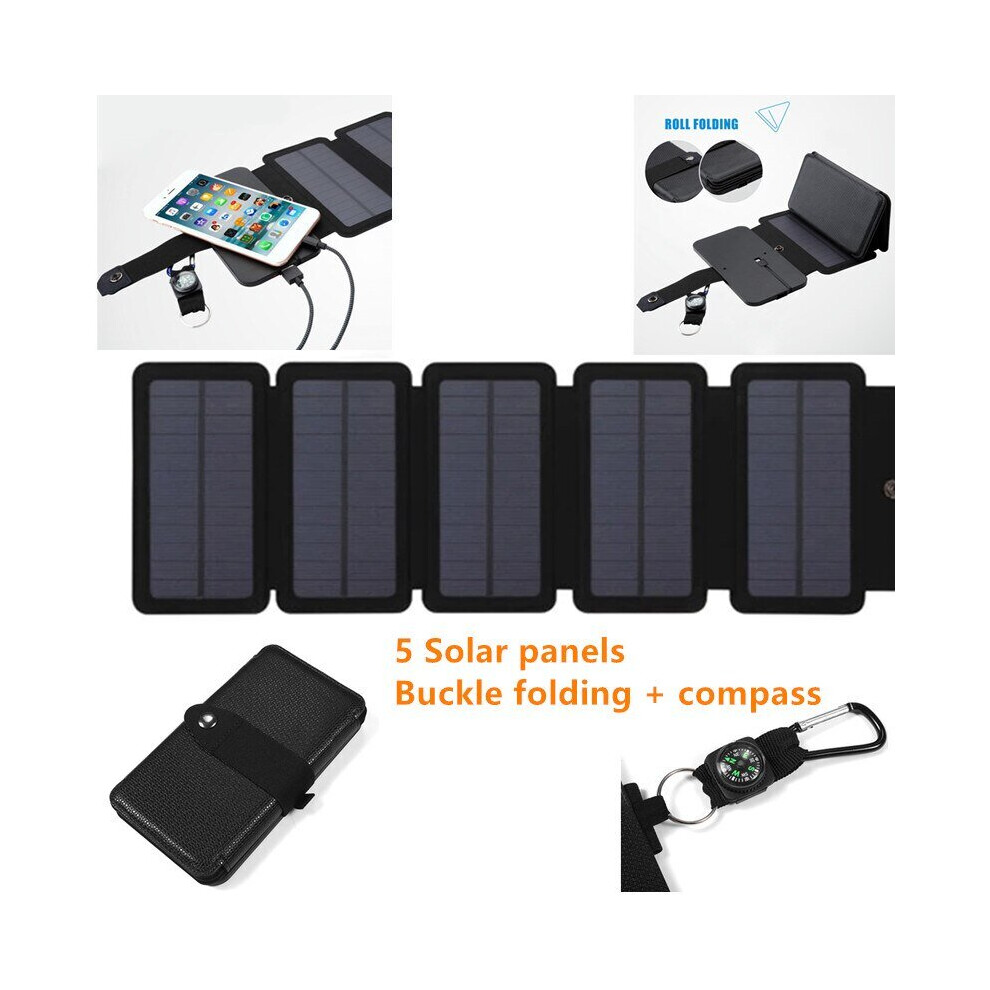 (Card button Type) 30W Foldable USB Solar Panel Monocrystal Solar Cell Folding Waterproof 5 Panels Charger Outdoor Mobile Power Battery Charging