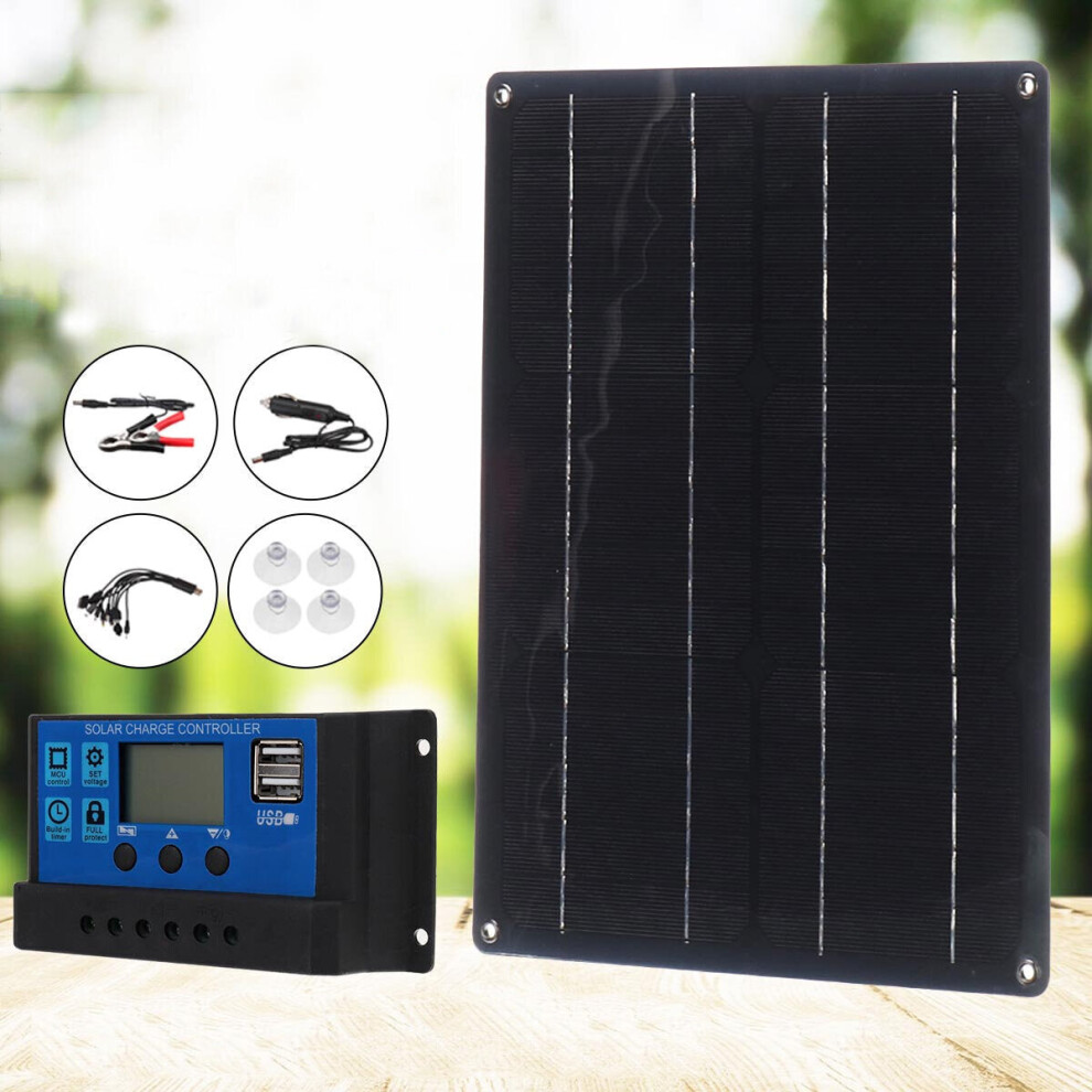 (Solar panel + 50A controller) 20W Solar Panel with Controller Foldable Rechargeable Portable Solar Panel for Outdoor Camping Mountaineering