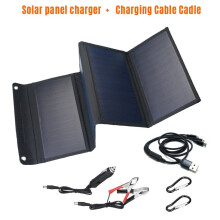 (charger wi cable) 28W Solar Panels Portable Folding Foldable Waterproof Dual 5V/2.1A USB DC 18V 12V Solar Panel Charger for Phone Car RV Battery