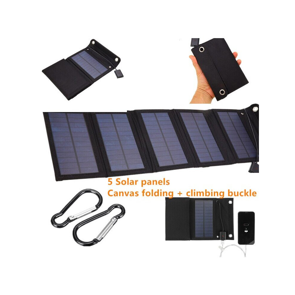 (Canvas Type) 30W Foldable USB Solar Panel Monocrystal Solar Cell Folding Waterproof 5 Panels Charger Outdoor Mobile Power Battery Charging