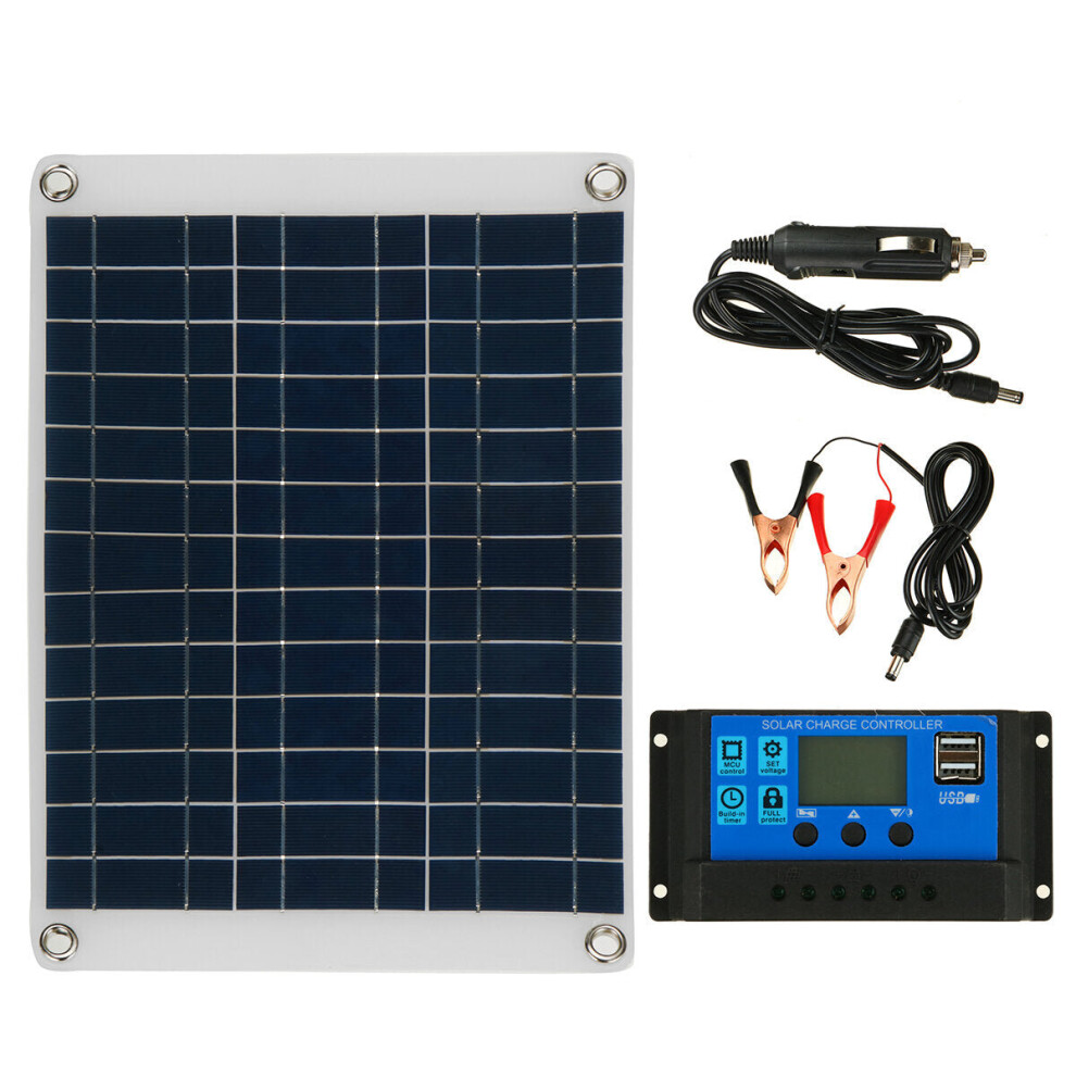 (Solar Panel+100A Controller) 20W 12V/5V Polycrystalline Solar Panel Kit Battery Charger Portable Solar Panel for Car Boat Van