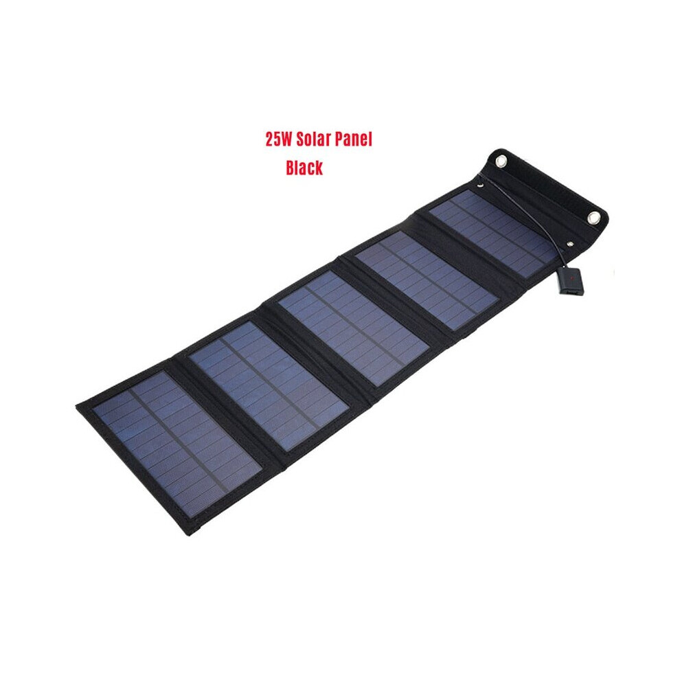 (Black) 25W Solar Panel Foldable Portable Waterproof USB EnergyHiking Solar Cell Charger for iPhone iPad Macbook Huawei Camping