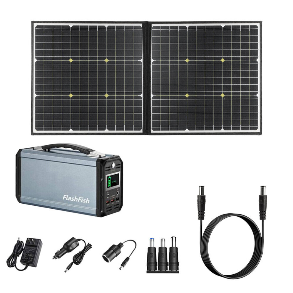 60000mAh 300W Portable Power Station+ 100W 18V Portable Solar Panel With 5V USB Emergency Power Supply Kit For Outdoor Camping Traveling