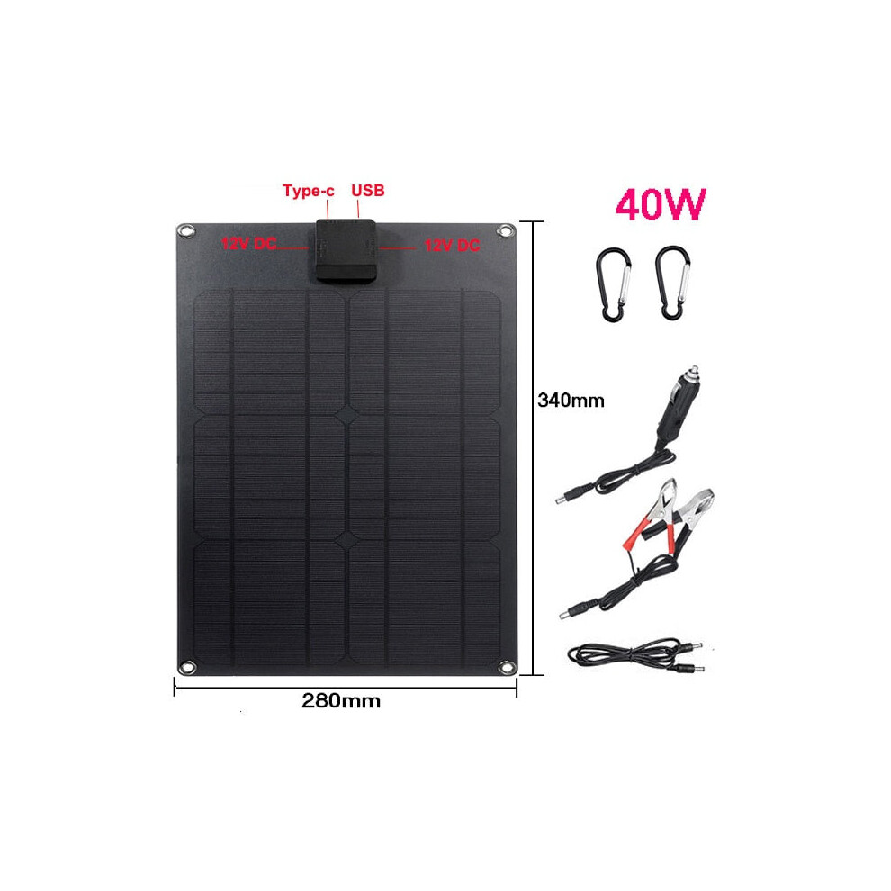 (40W) 30W Solar Panel 5V Polysilicon Flexible Portable Outdoor Waterproof Solar Cell Car Ship Camping Hiking Travel Cell Phone Charger