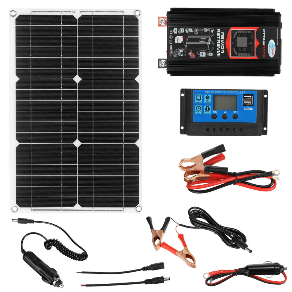 (Black, 50A) 6000W AC Modified Sine Wave Inverter 20W 12V~220V Solar Panel Kit Battery Charger for Car Boat Van