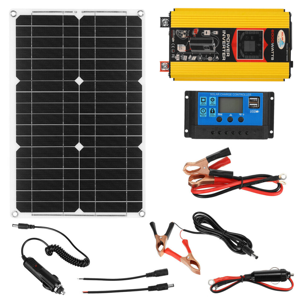 (Yellow, 50A) 6000W AC Modified Sine Wave Inverter 20W 12V~220V Solar Panel Kit Battery Charger for Car Boat Van