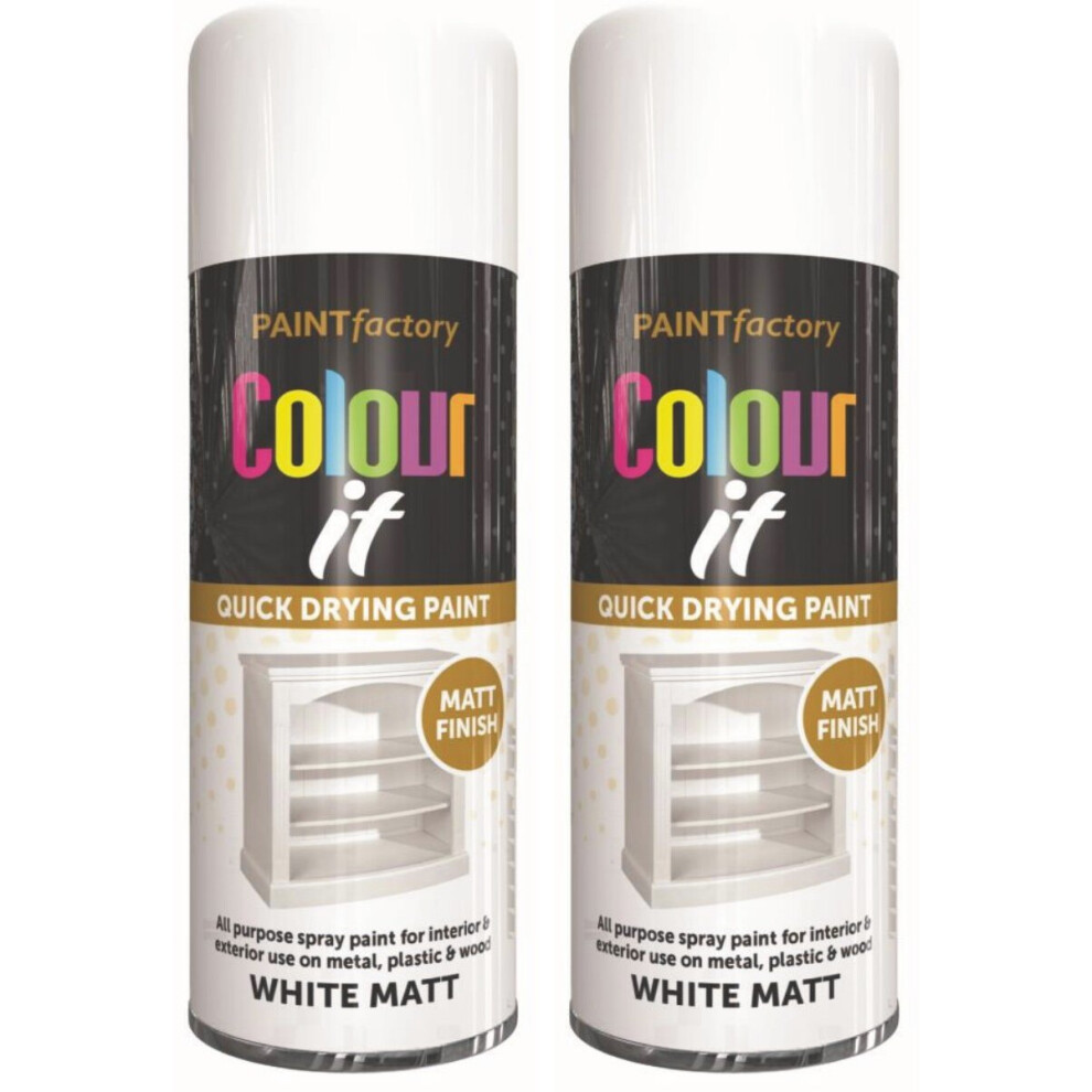 2 x 250ml COLOUR IT WHITE MATT SPRAY PAINT CAN DIY PLASTIC METAL WOOD