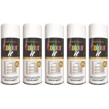 5 x 250ml COLOUR IT WHITE MATT SPRAY PAINT CAN DIY PLASTIC METAL WOOD
