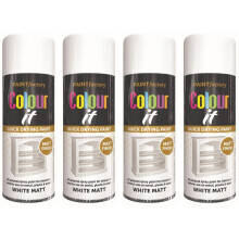 4 x 250ml COLOUR IT WHITE MATT SPRAY PAINT CAN DIY PLASTIC METAL WOOD