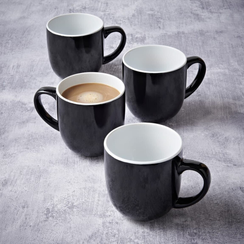 Dylex Set Of 4 Gloss Effect Tea Coffee Mugs Cups Kitchenware Hot Drink 350Ml Black