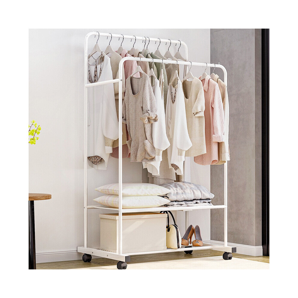 Heavy Duty Metal Clothes Rail Storage Shelf Trolley Cart