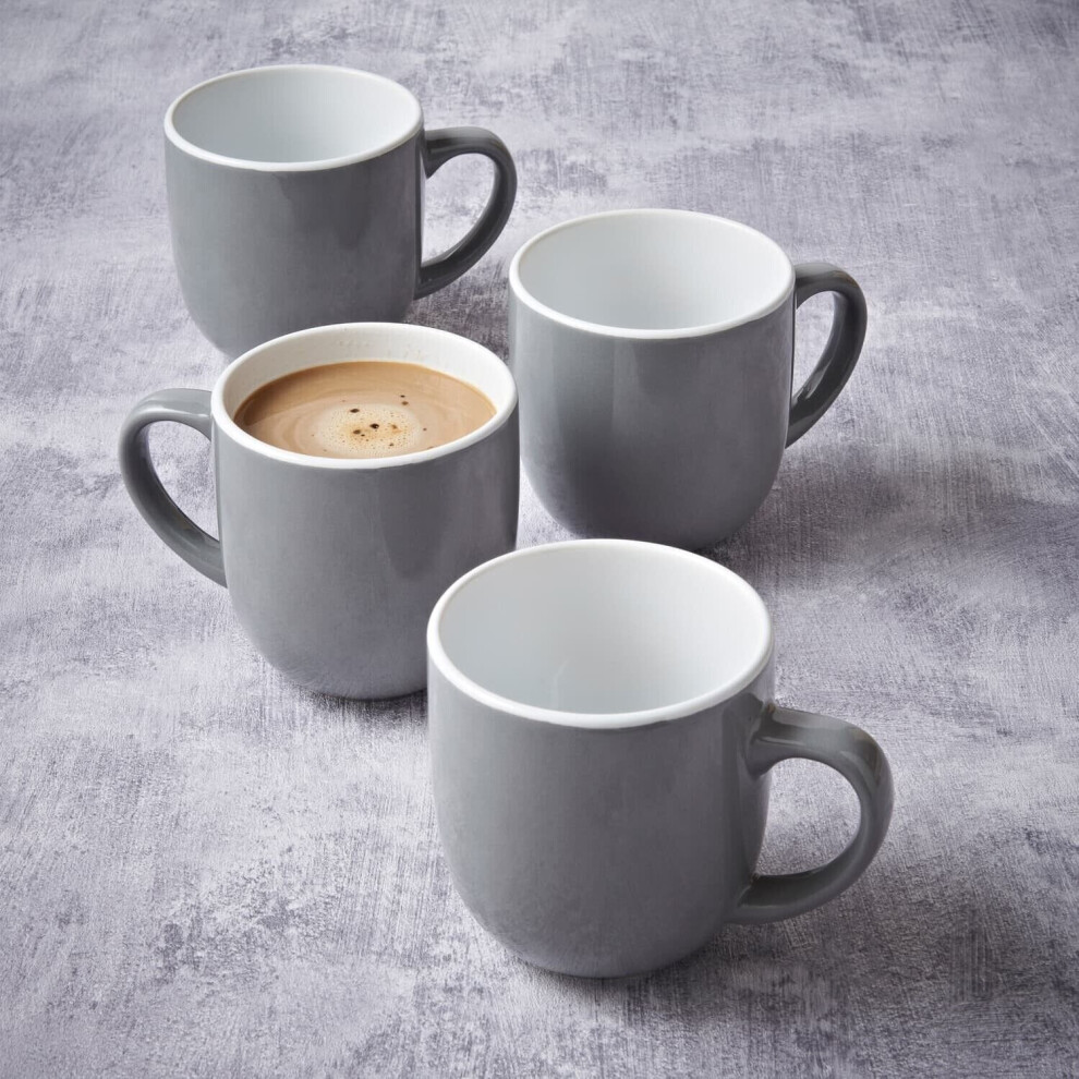 Set of 4 Grey Gloss Effect Tea Coffee Mugs Cups Kitchenware Hot Drink 350ml