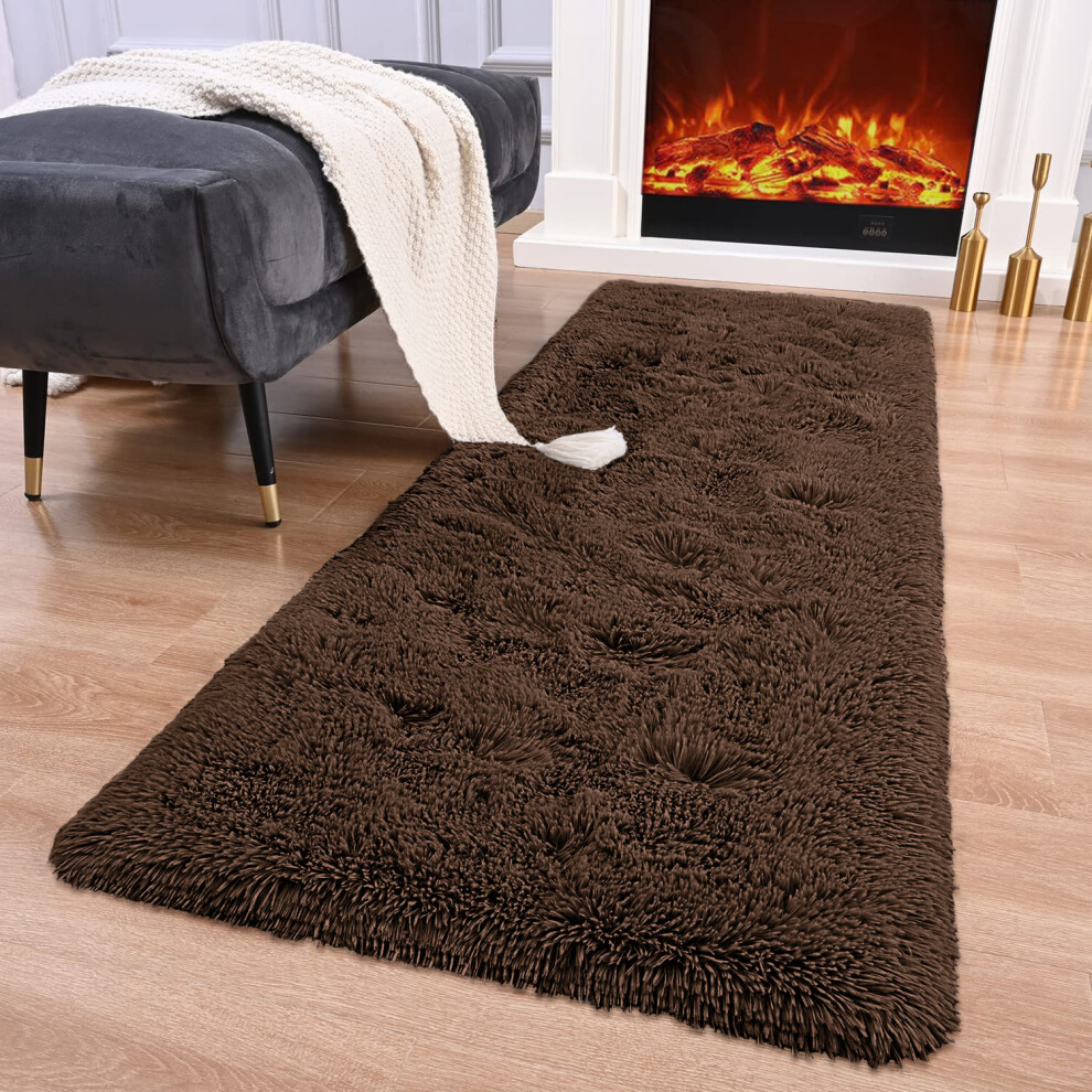 (60cm x 220cm (2ft x 7ft 7")_Runner., Brown) Non Slip Rug  Area Rug Living Room Bed Room