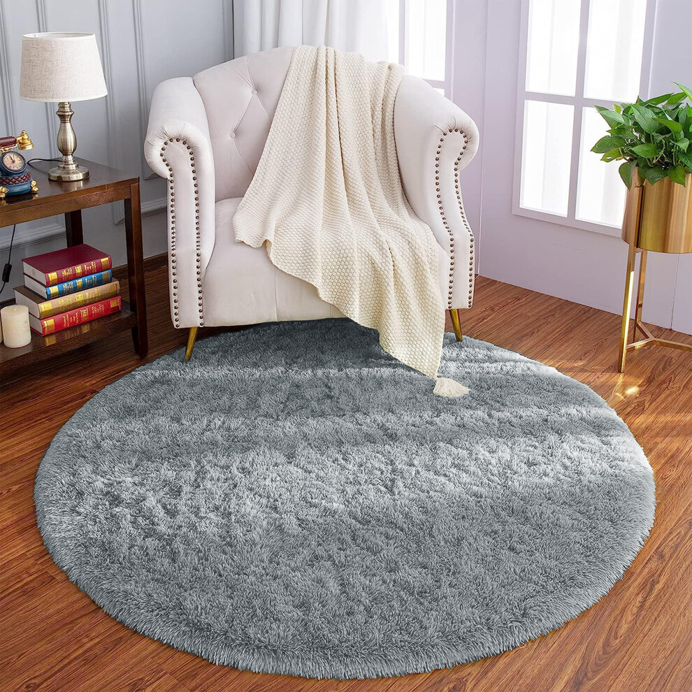 (120cm x 120cm (4ft x 4ft)-Round Rug, Grey) Non Slip Rug  Area Rug Living Room Bed Room