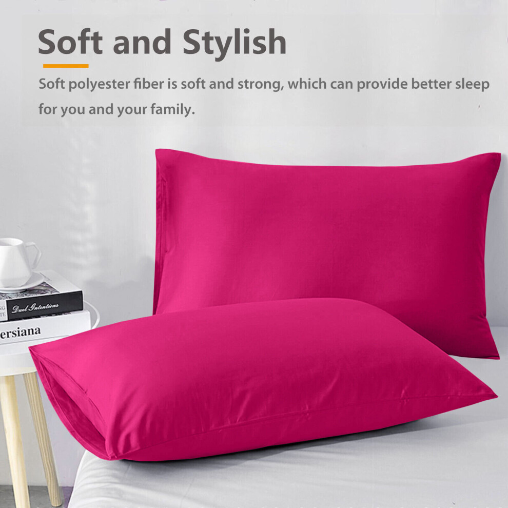 (Pink) Hotel Quality Pillowcases Pair Plain Dyed Microfiber Multi Colour Pillowcases