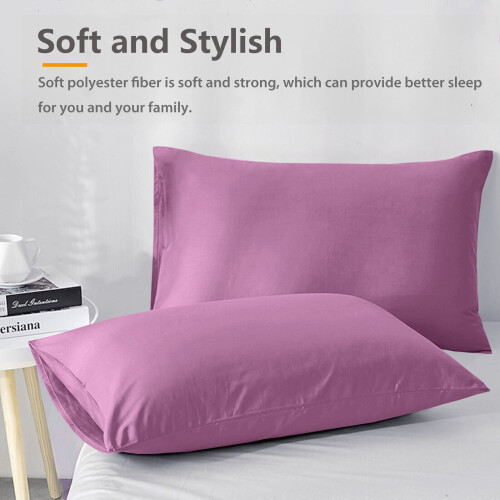 (Purple) Hotel Quality Pillowcases Pair Plain Dyed Microfiber Multi Colour Pillowcases 2