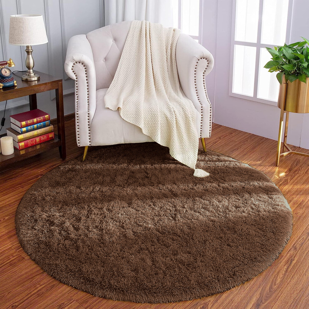 (120cm x 120cm (4ft x 4ft)-Round Rug, Brown) Non Slip Rug  Area Rug Living Room Bed Room