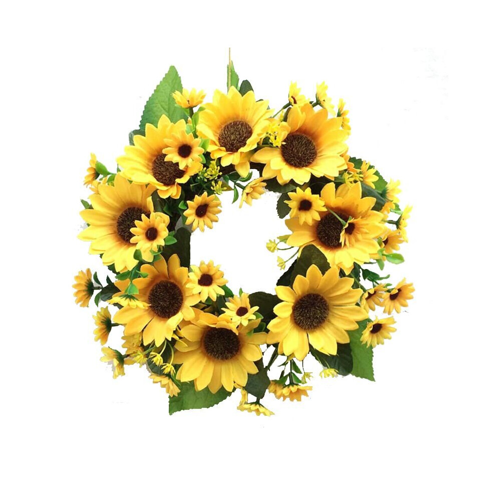 (Green) Artificial Wreath Sunflower For Door Hanging Garland Home Party 35cm Flowers