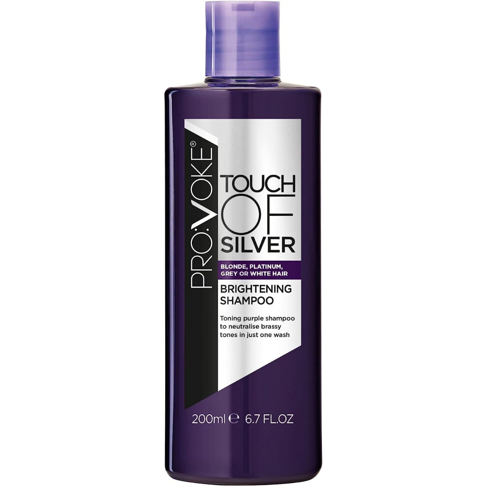 PROVOKE Touch Of Silver Brightening Purple Shampoo 200ml, Neutralises Yellow & Orange tones, Formulated with Violet & Blue Pigments