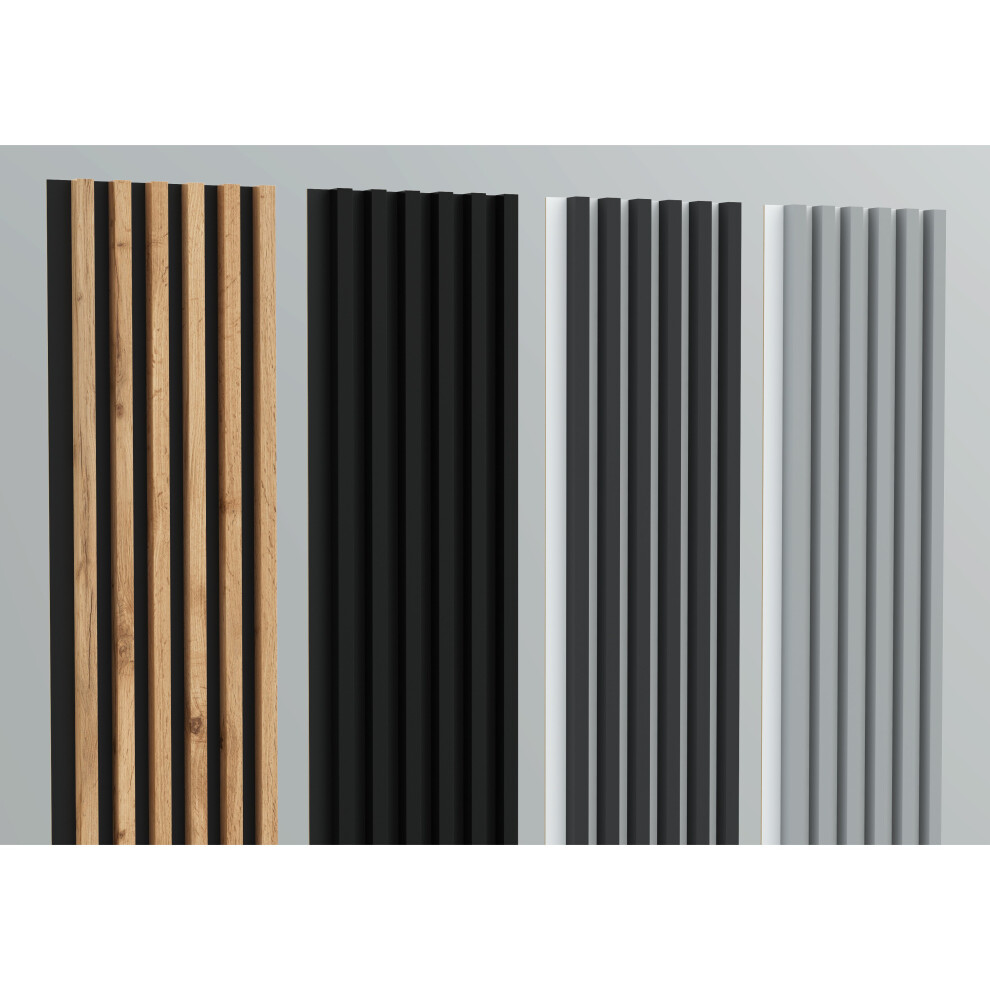 (Graphite on White 03 ) Furneo Wall Slats Decorative Wooden Panels Oak Black Grey White Lamele 240cmx88cm
