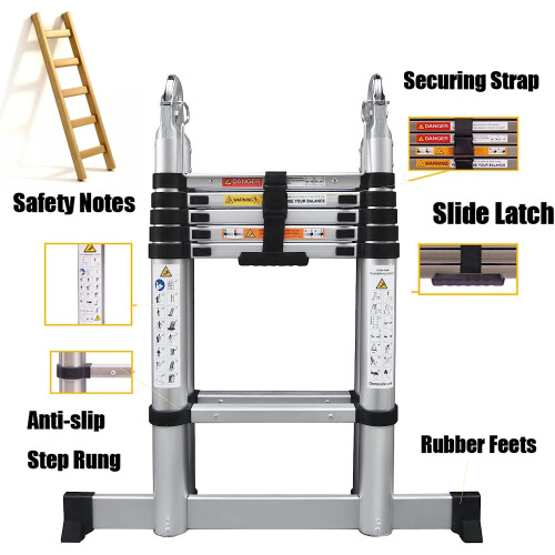 Telescoping Ladder, Portable Telescopic Extension 3.8M(1.9M+1.9M) Tall