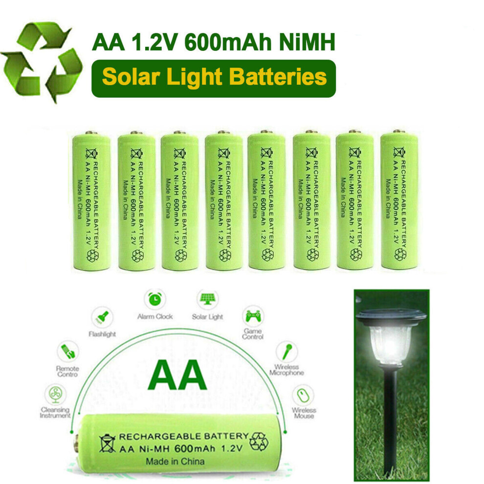 1.2V 600mAh 8 Rechargeable Batteries Solar Garden Lights /Tv Remote